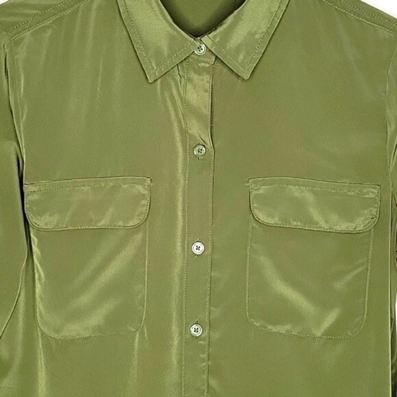 OLD NAVY Green Collared Long Roll Tab Sleeves Button Up Chest Pockets size M - Picture 4 of 16